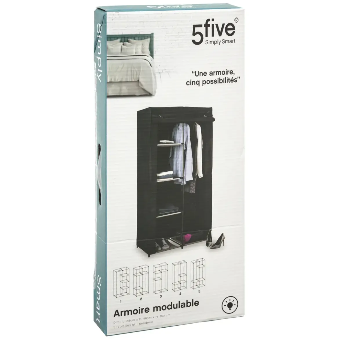 ARMOIRE MODULABLE 3 PENDERIES 5 ETAGERES