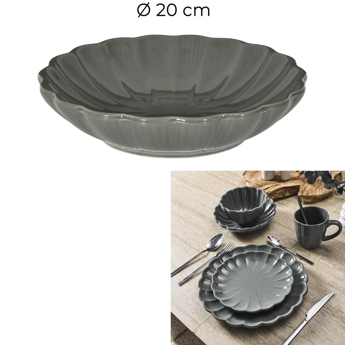 ASSIETTE CREUSE CALISTA GRIS D20CM