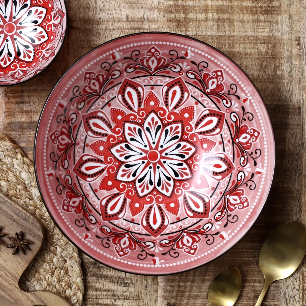ASSIETTE CREUSE JAIPUR ROUGE D.20CM