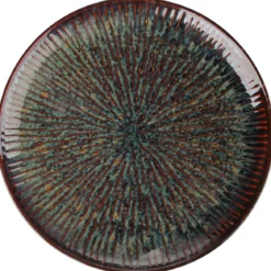 ASSIETTE DESSERT EMAIL REACTIF EFFET CORAIL BLEU MARRON 20CM
