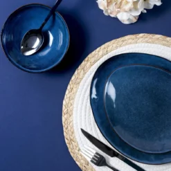 ASSIETTE GALET 22X18CM AU GRES DU TEMPS BLEU