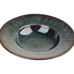 ASSIETTE PATES EMAIL REACTIF EFFET CORAIL BLEU MARRON 25CM