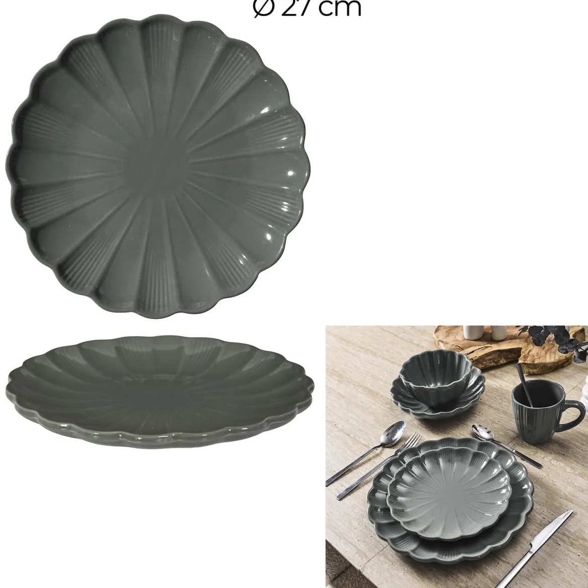 ASSIETTE PLATE CALISTA GRIS D27CM