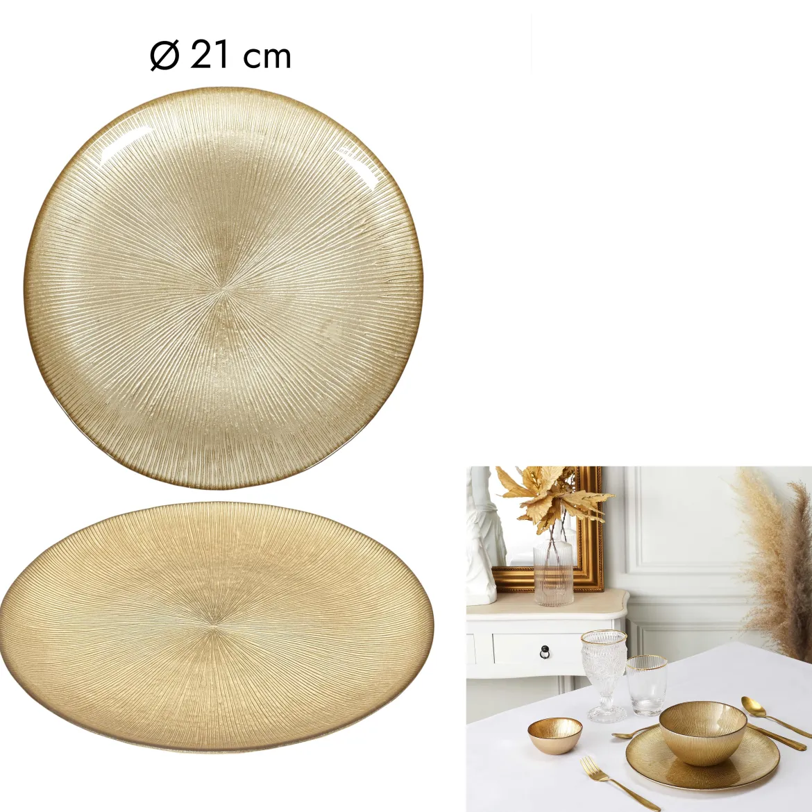 ASSIETTE VERRE DOREE D.21CM