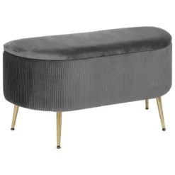 BANC COFFRE VELOURS SOLARO GRIS D.100X40CM