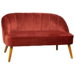 BANQUETTE 2 PLACES VELOURS PIED BOIS NAOVA TERRACOTTA
