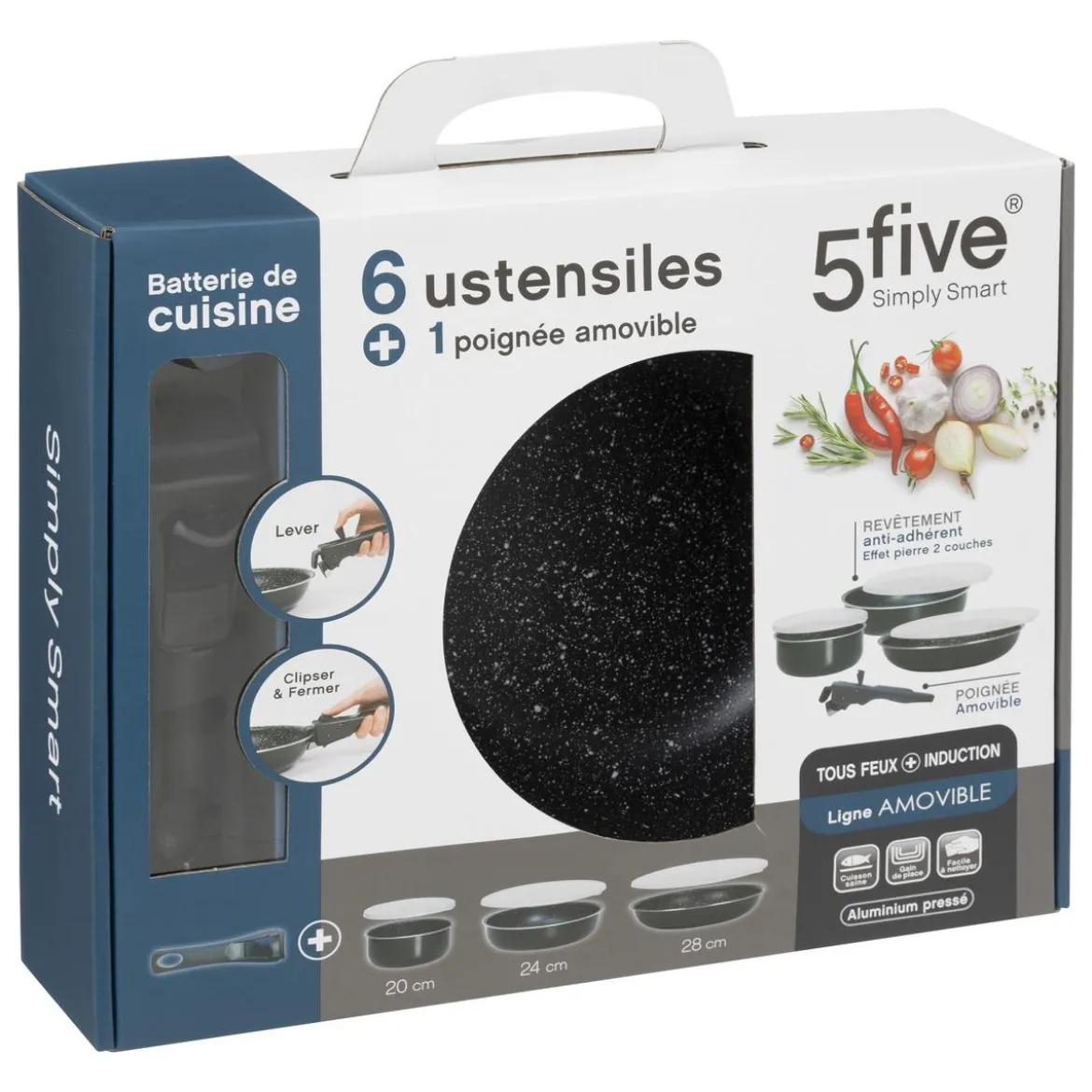 BATTERIE DE CUISINE AVEC POIGNEE AMOVIBLE