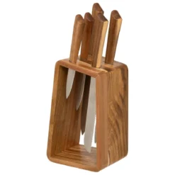 BLOC 5 COUTEAUX LAMES INOX ET MANCHE ACACIA