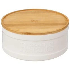 BOITE A BISCUITS NATUREO CERAMIQUE COUVERCLE BAMBOU BLANC