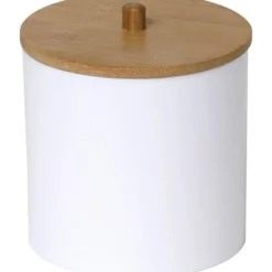 BOITE A COTON ET COTON TIGES BLANC COUVERCLE BAMBOU