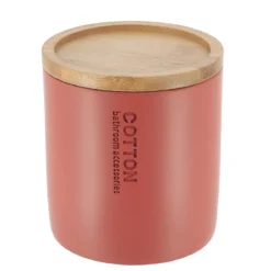 BOITE A COTON POLYRESINE COUVERCLE BAMBOU TERRACOTTA