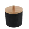 BOITE A COTON RONDE EFFET MAILLE ET BAMBOU NOIR