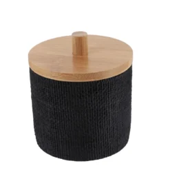 BOITE A COTON RONDE EFFET MAILLE ET BAMBOU NOIR
