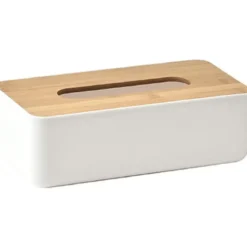 BOITE A MOUCHOIRS BLANC COUVERCLE BAMBOU
