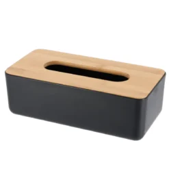 BOITE A MOUCHOIRS NOIR COUVERCLE BAMBOU