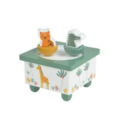 BOITE A MUSIQUE BOIS ANIMAUX 10X10X11CM SAVANE