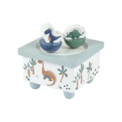 BOITE A MUSIQUE BOIS AVEC ANIMAUX DINO WORLD 10X10X11CM