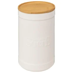 BOITE A SUCRE NATUREO CERAMIQUE COUVERCLE BAMBOU BLANC