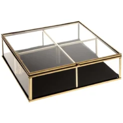 BOITE BIJOUX VERRE VELOURS CARRE GOLD