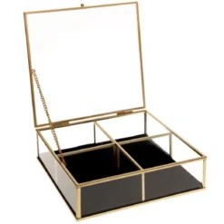 BOITE BIJOUX VERRE VELOURS CARRE GOLD