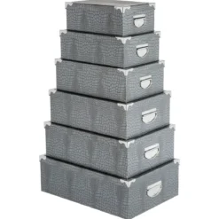 BOITE COINS METAL CROCO GRIS D.40X26.5X13.8CM