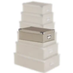 BOITE COINS METAL CROCO TAUPE 44X31X15CM