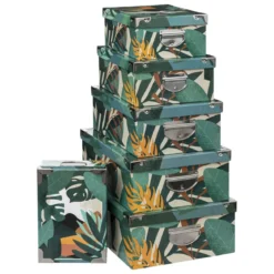 BOITE COINS METAL IMPRIME TROPIQUE D.40X26.5X13.8CM