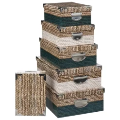 BOITE COINS METAL NATUREL PETROLE BLANC D.36X24.5X12.5CM