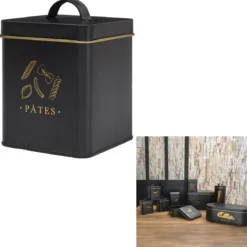 BOITE METAL NOIR ET DORE PATES