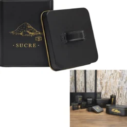 BOITE METAL NOIR ET DORE SUCRE