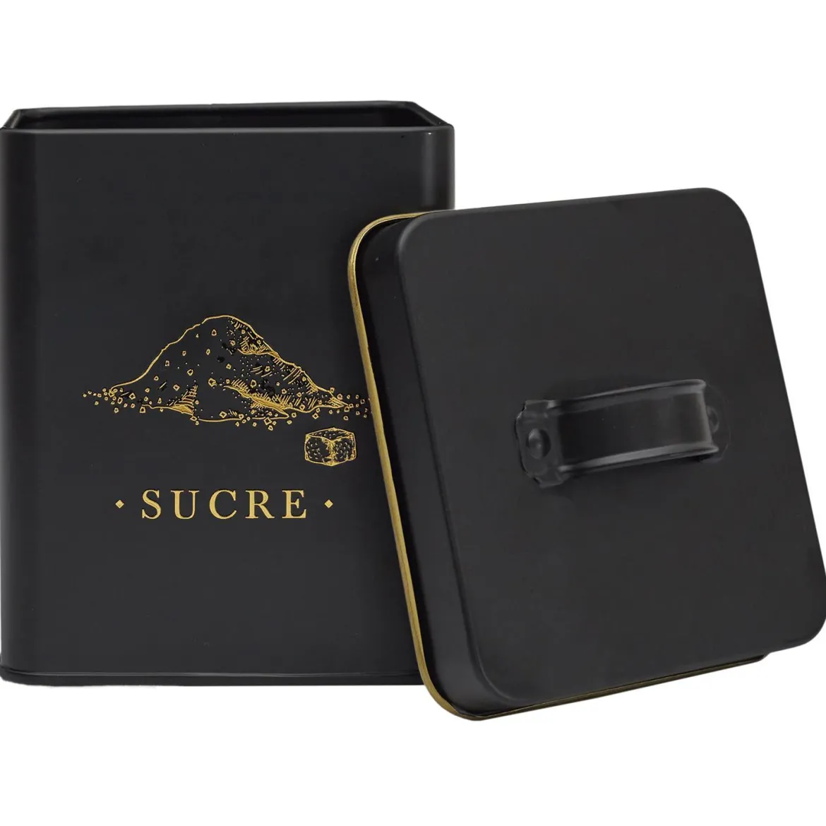 BOITE METAL NOIR ET DORE SUCRE
