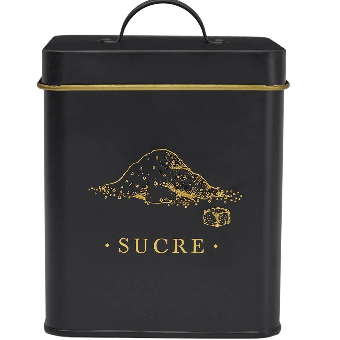 BOITE METAL NOIR ET DORE SUCRE