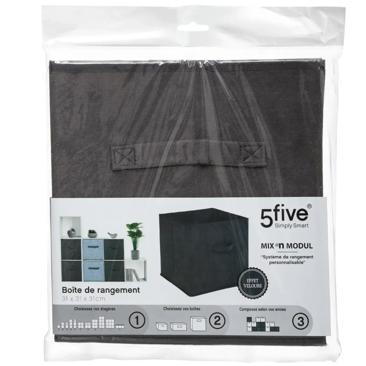 BOITE RANGEMENT VELOURS GRIS FONCE 31X31CM