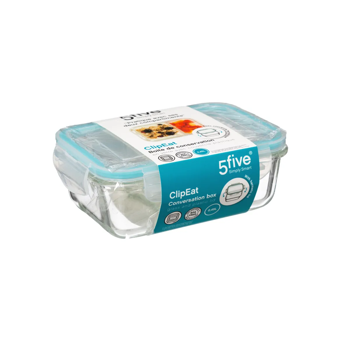 BOITE VERRE RECTANGLE 0.45L CLIPEATSE