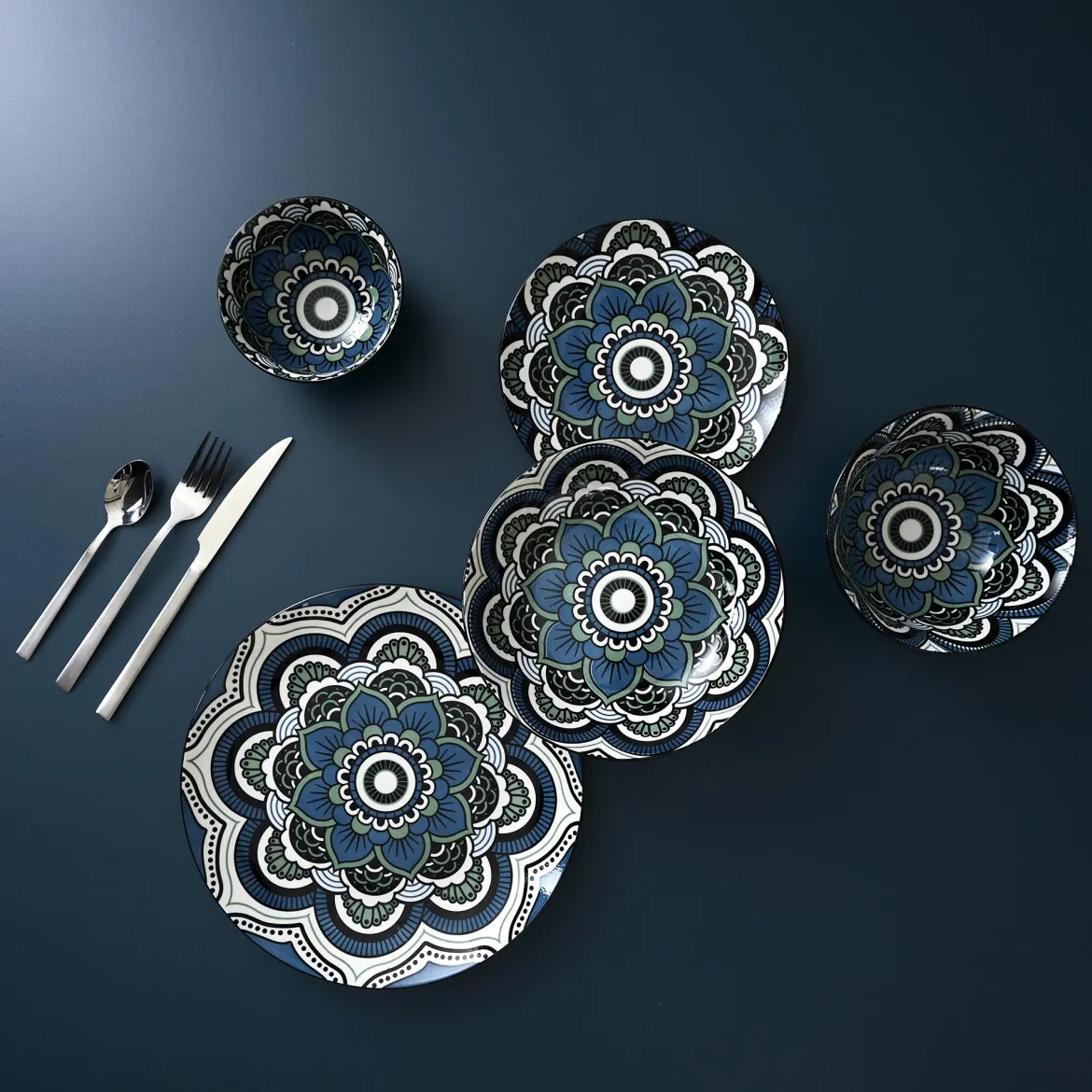 BOL MANDALA BLEU D.15CM