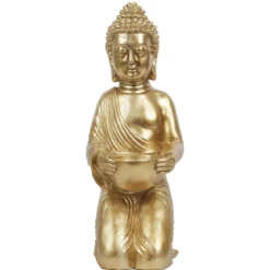 BOUDDHA DORE GENOU OFFRANDE H.36CM