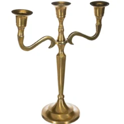 BOUGEOIR 3 TETES METAL OR H.27CM