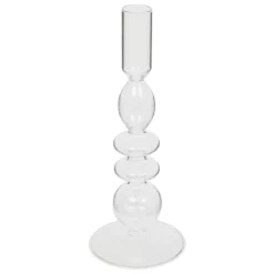 BOUGEOIR VERRE BULLES TRANSPARENT H.22CM