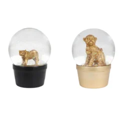 BOULE NEIGE DOREE LEOPARD ET SINGE D.9CM