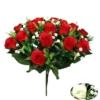 BOUQUET 18 BOUTONS ROSES ET GYPSO H.34CM