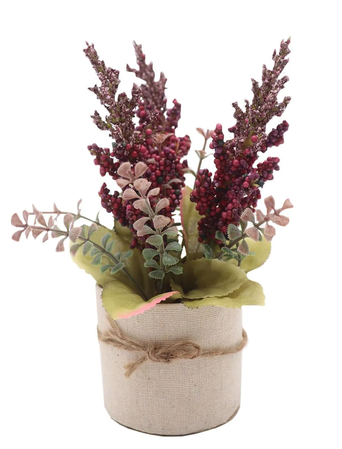 BOUQUET FLEURS ET FEUILLAGES CHAMPETRE POT H.19CM ROSE