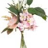 BOUQUET HORTENSIAS ROSES ET FEUILLAGE H.44CM