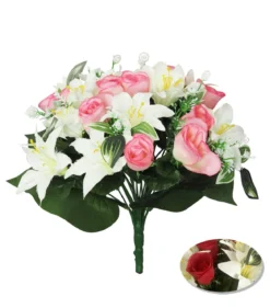 BOUQUET LYS ET BOUTONS ROSE H.33CM ROSE BLANC