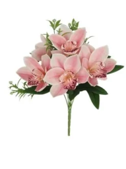 BOUQUET 6 ORCHIDEES H.34CM BLANC ET ROSE