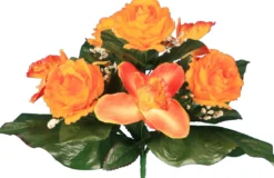 BOUQUET ORCHIDEES ROSES H.31CM