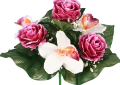 BOUQUET ORCHIDEES ROSES H.31CM