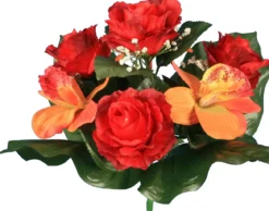 BOUQUET ORCHIDEES ROSES H.31CM
