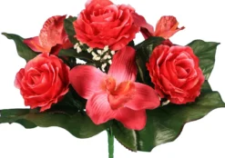 BOUQUET ORCHIDEES ROSES H.31CM