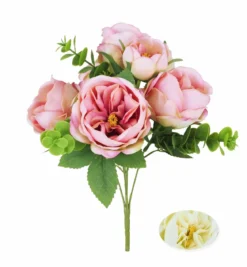 BOUQUET 5 PIVOINES H.32CM BLANC ET ROSE