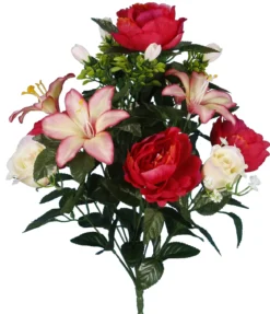 BOUQUET X14 PIVOINES LILIUMS ET ROSES H50CM